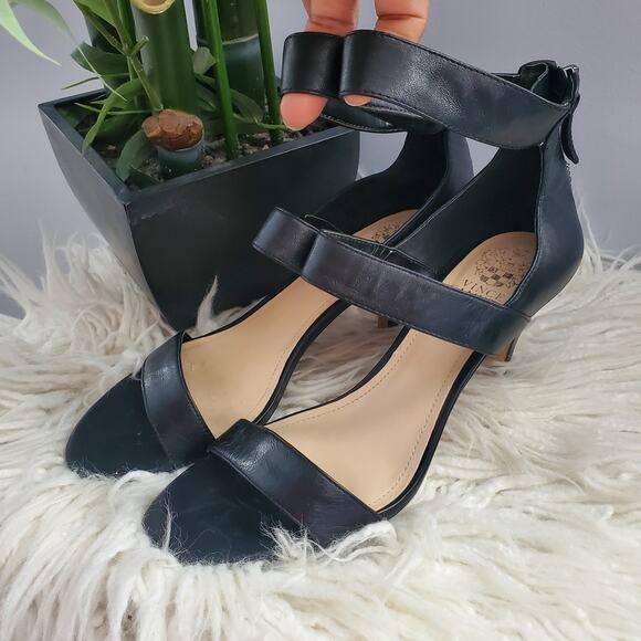 Vince Camuto VC-Meegan Black Leather Open Toe Strappy Sandals Size 9 - Picture 1 of 14
